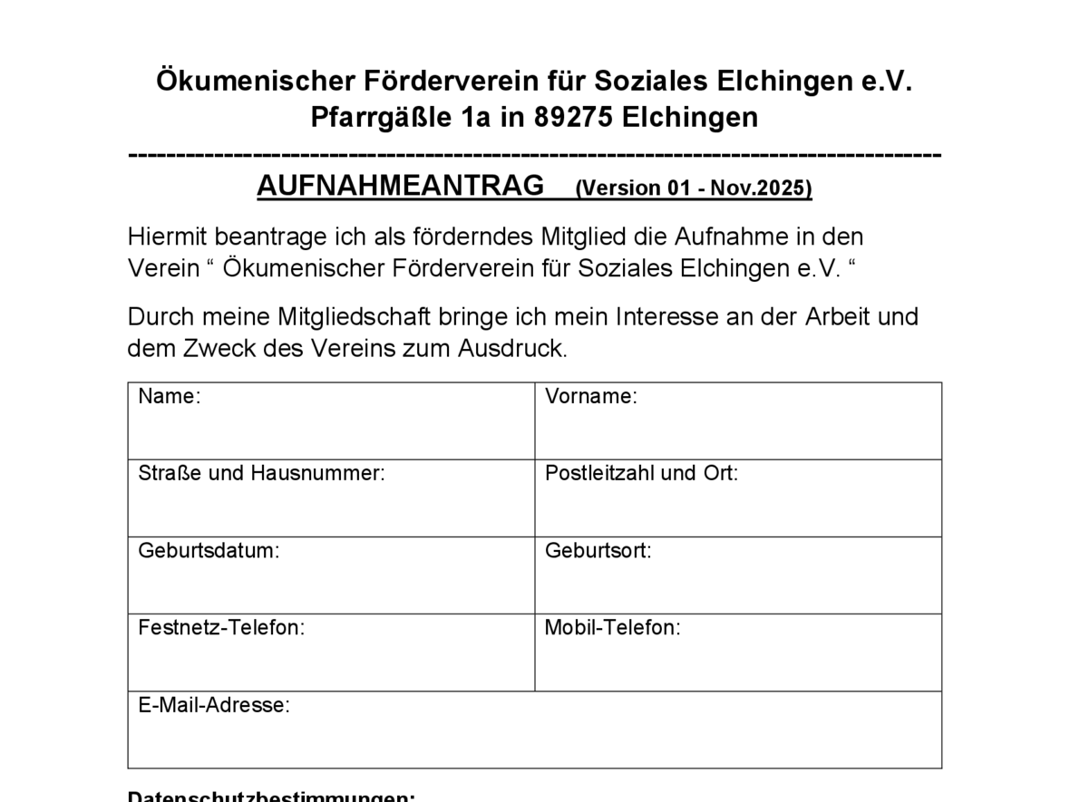 Aufnahmeantrag und SEPA-Lastschriftmandat